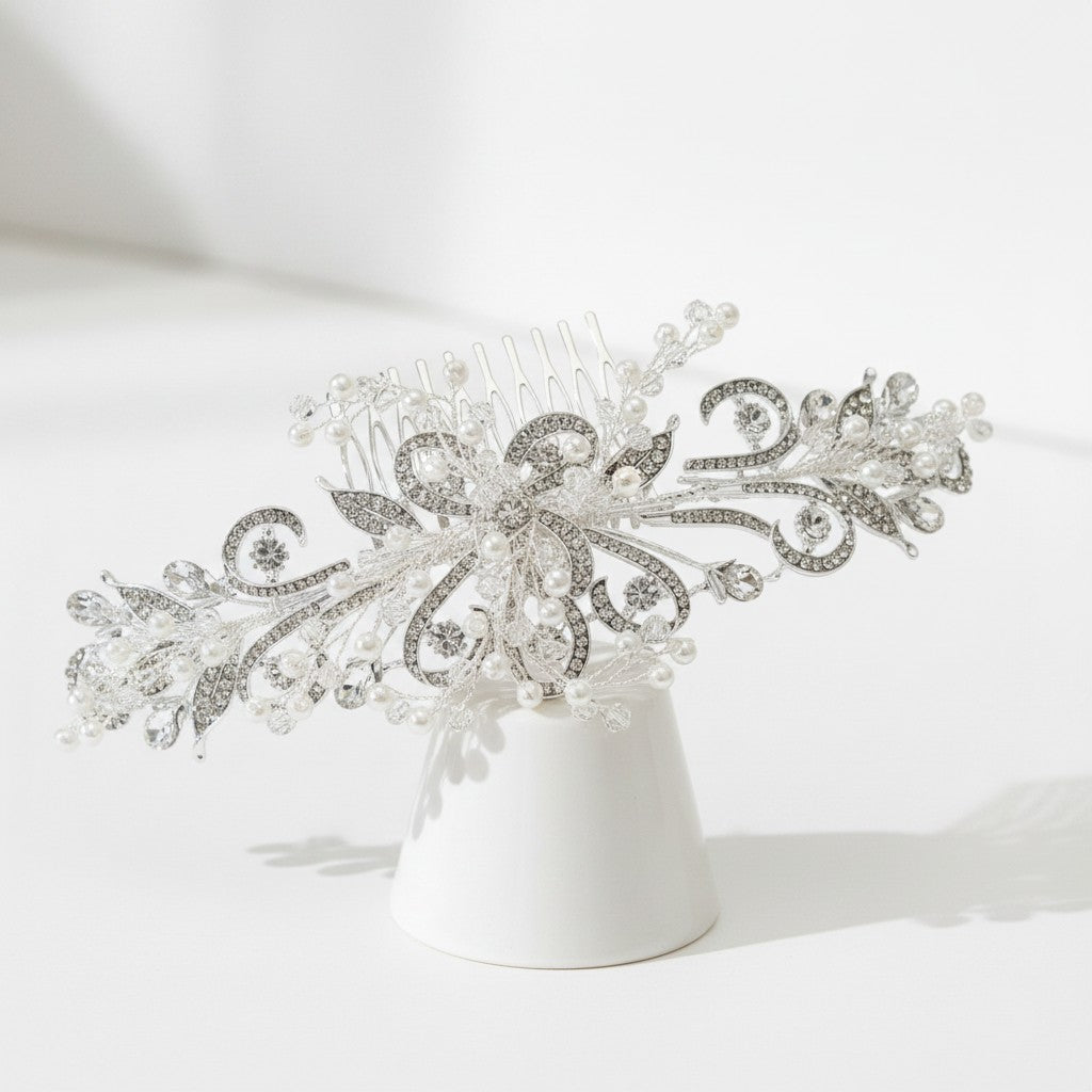 ATHENA COLLECTION - LUXE PEARL HAIR COMB - HC276 SILVER