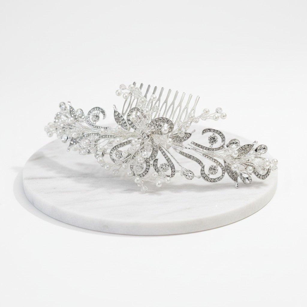 ATHENA COLLECTION - LUXE PEARL HAIR COMB - HC276 SILVER