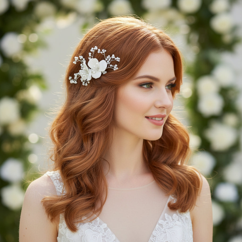 ATHENA COLLECTION - FLOWER OF ELEGANCE HAIR COMB - HC277 SILVER
