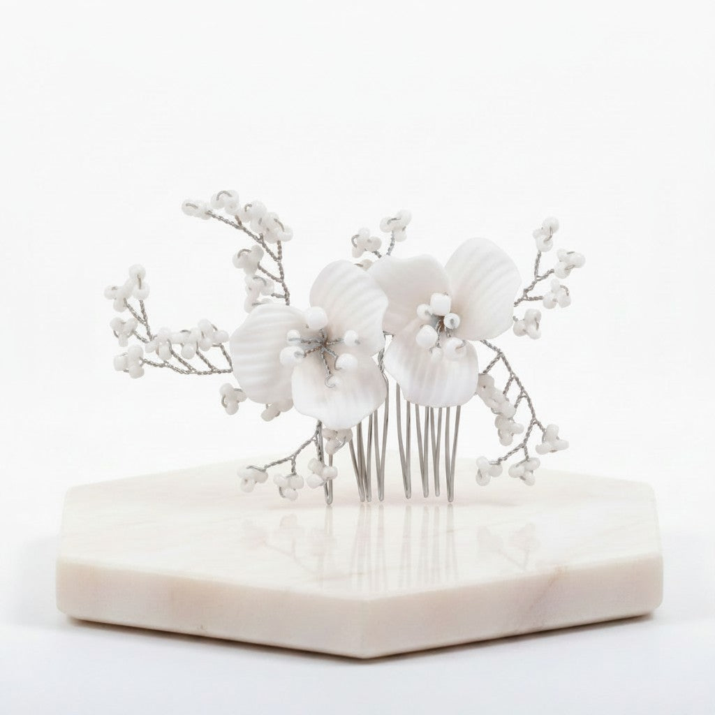 ATHENA COLLECTION - FLOWER OF ELEGANCE HAIR COMB - HC277 SILVER