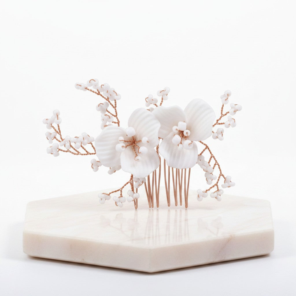 ATHENA COLLECTION - FLOWER OF ELEGANCE HAIR COMB - HC277 GOLD