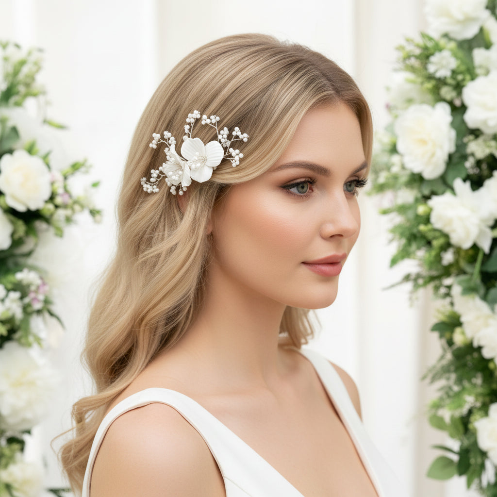 ATHENA COLLECTION - FLOWER OF ELEGANCE HAIR COMB - HC277 SILVER