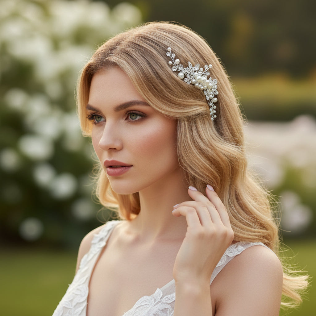 ATHENA COLLECTION - EXQUISITE HAIR VINE COMB - HC279 SILVER