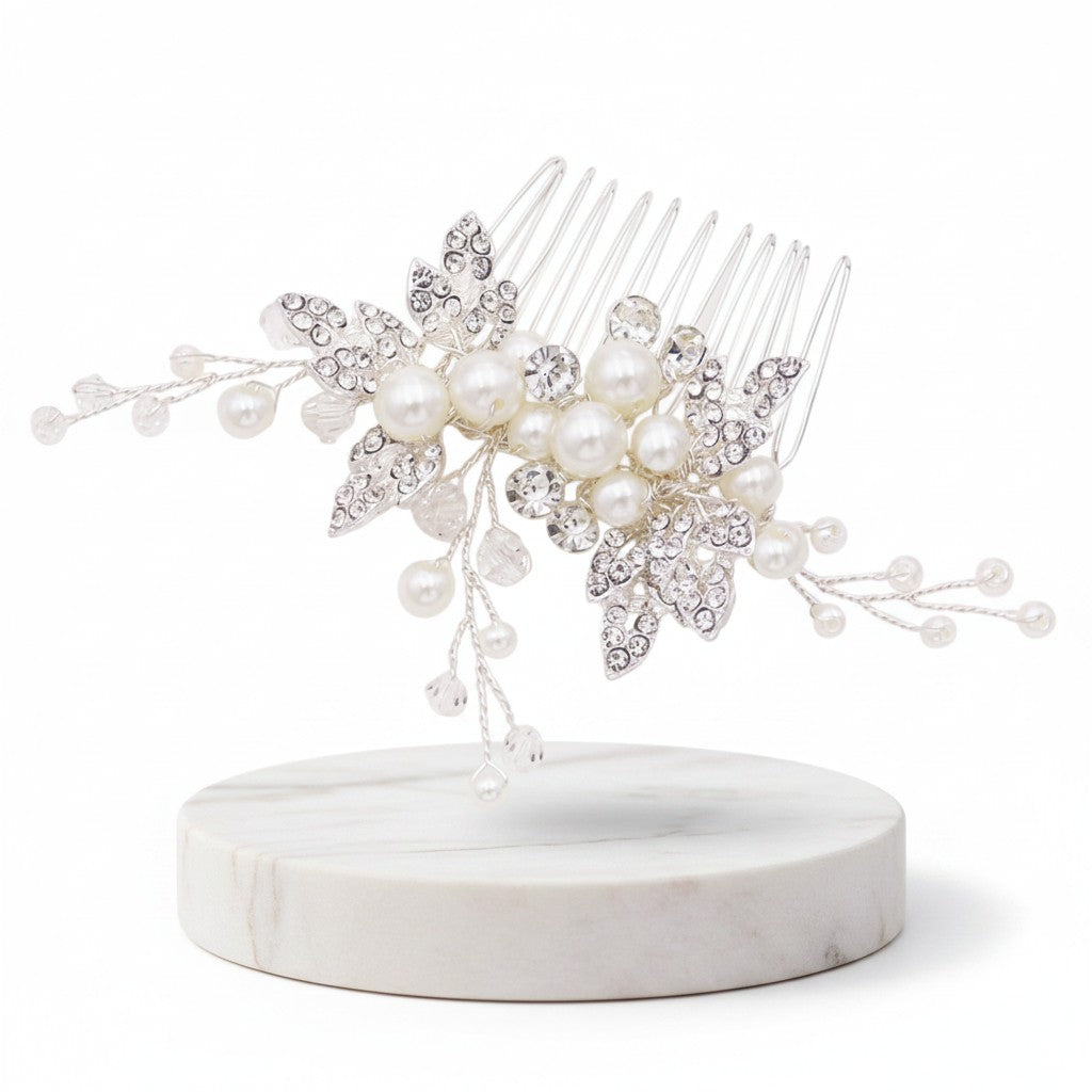 ATHENA COLLECTION - EXQUISITE HAIR VINE COMB - HC279 SILVER