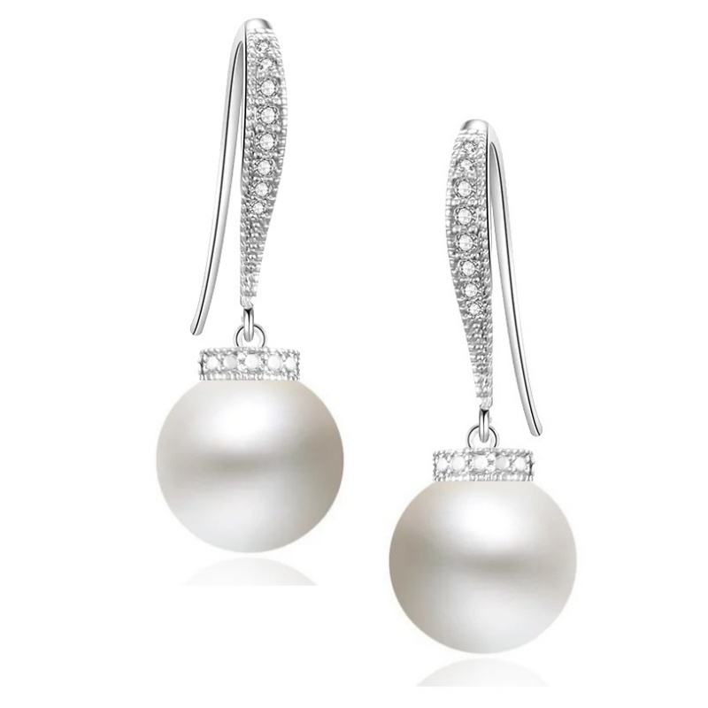 CUBIC ZIRCONIA COLLECTION - ELEGANCE PEARL DROP EARRINGS - CZER717 SILVER