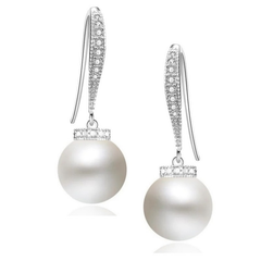 CUBIC ZIRCONIA COLLECTION - ELEGANCE PEARL DROP EARRINGS - CZER717 SILVER