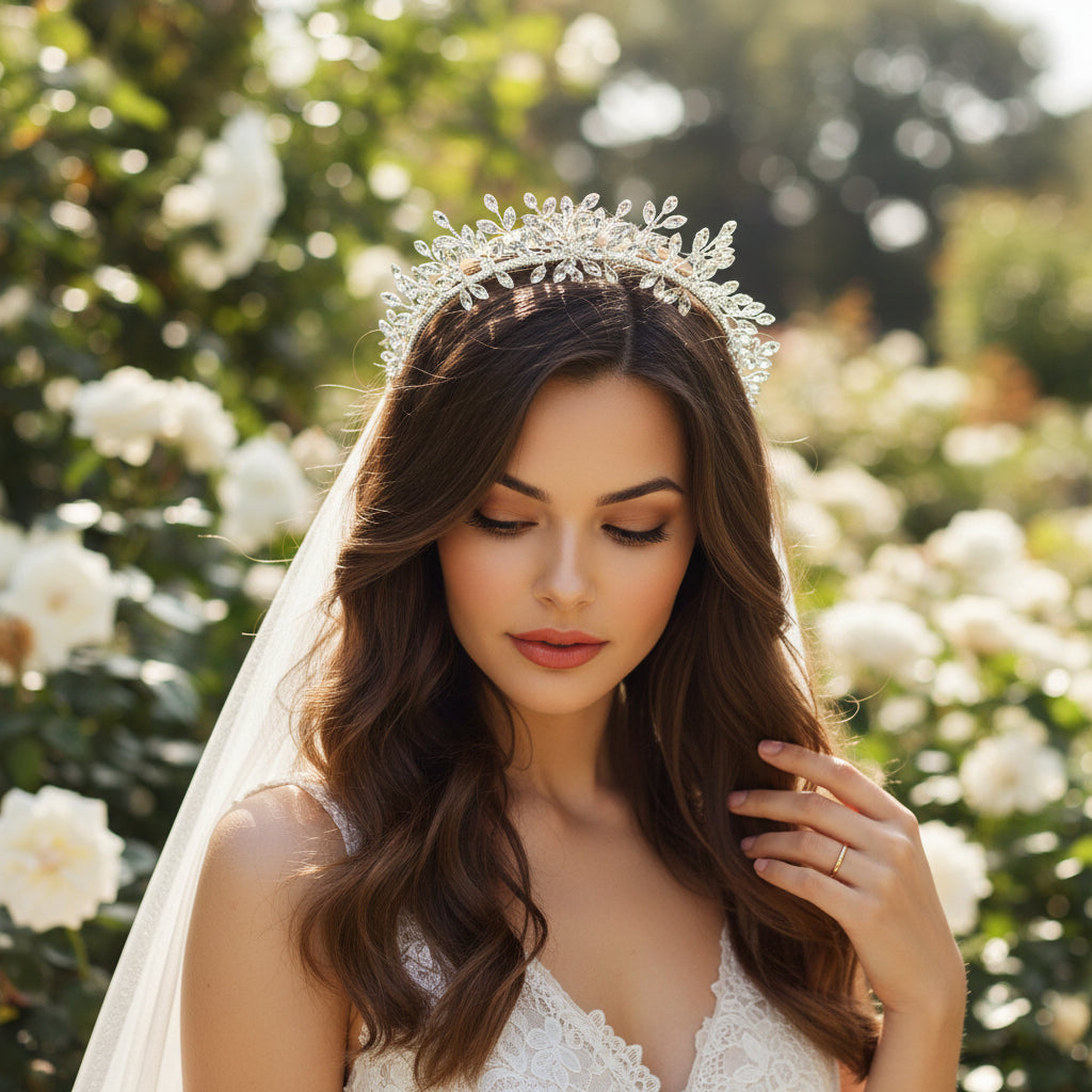 ATHENA COLLECTION - CRYSTAL STARBURST TIARA  AHB163- SILVER