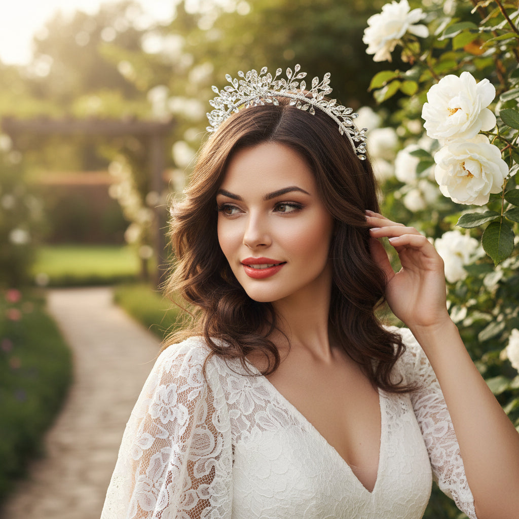 ATHENA COLLECTION - CRYSTAL STARBURST TIARA  AHB163- SILVER