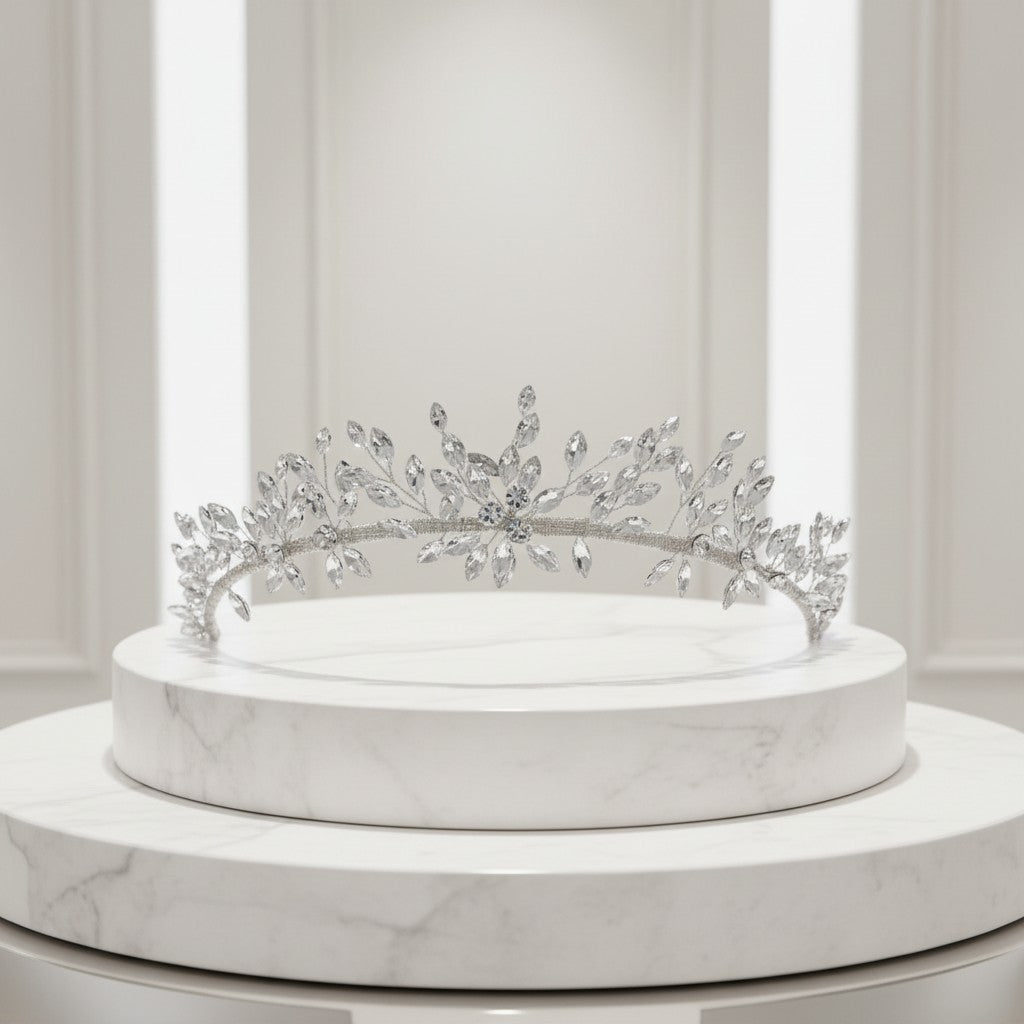 ATHENA COLLECTION - CRYSTAL STARBURST TIARA  AHB163- SILVER