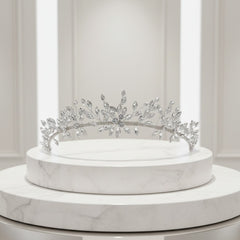 ATHENA COLLECTION - CRYSTAL STARBURST TIARA  AHB163- SILVER