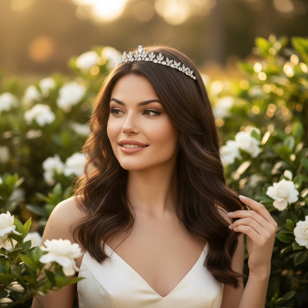 CUBIC ZIRCONIA COLLECTION - CHIC SPARKLE TIARA -AHB164 SILVER