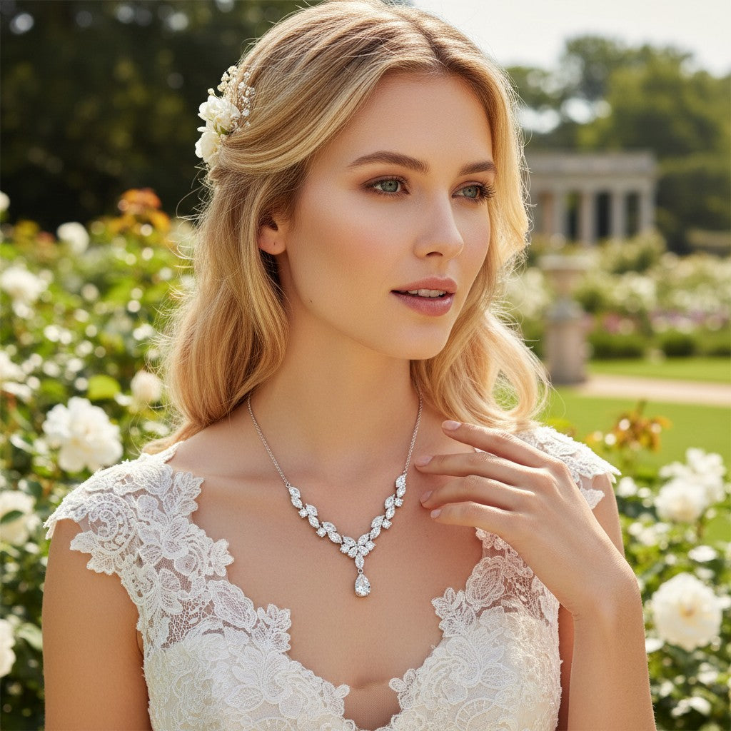 CUBIC ZIRCONIA COLLECTION - SIMULATED DIAMOND NECKLACE - CZNK187 SILVER