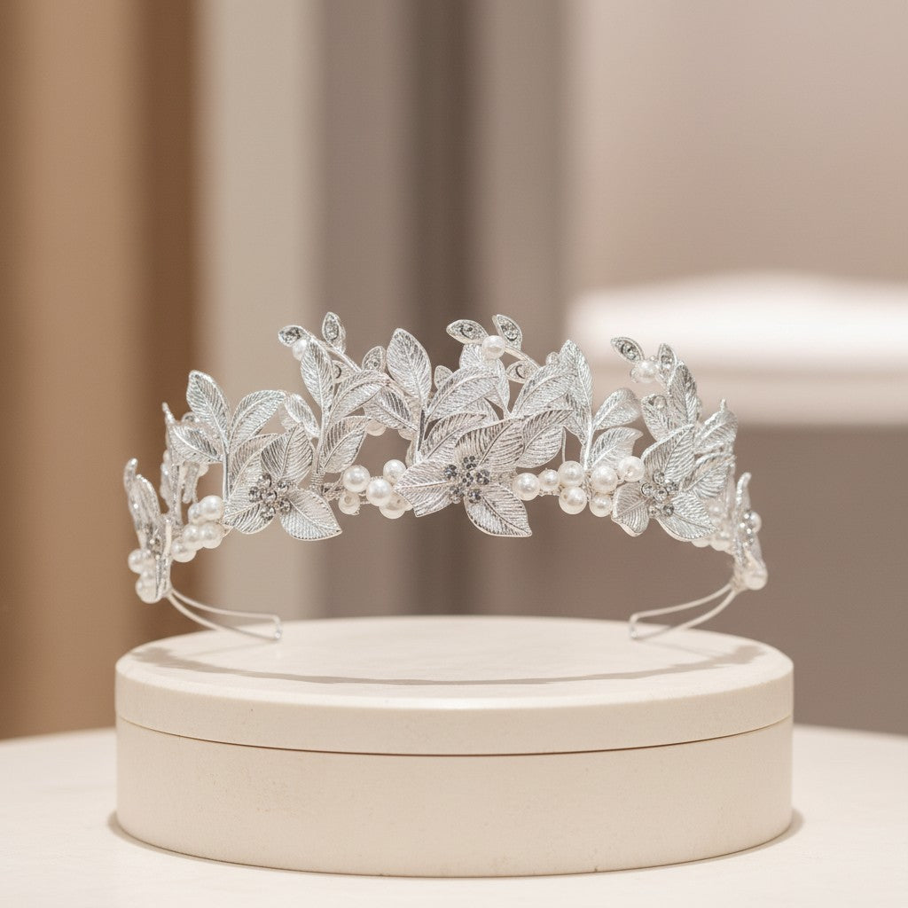 ATHENA COLLECTION - VINTAGE VINE TIARA - AHB165 SILVER