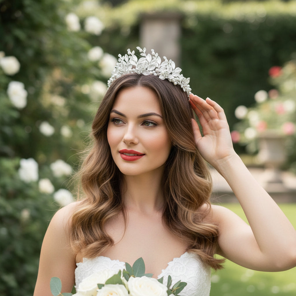 ATHENA COLLECTION - VINTAGE VINE TIARA - AHB165 SILVER