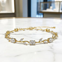 CUBIC ZIRCONIA COLLECTION - DAINTY VINE BRACELET - CZBR129 GOLD
