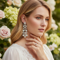 CUBIC ZIRCONIA COLLECTION - STARLET GLAM EARRINGS - CZER719 SILVER