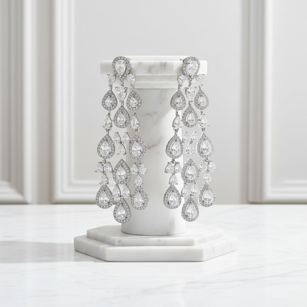 CUBIC ZIRCONIA COLLECTION - STARLET GLAM EARRINGS - CZER719 SILVER