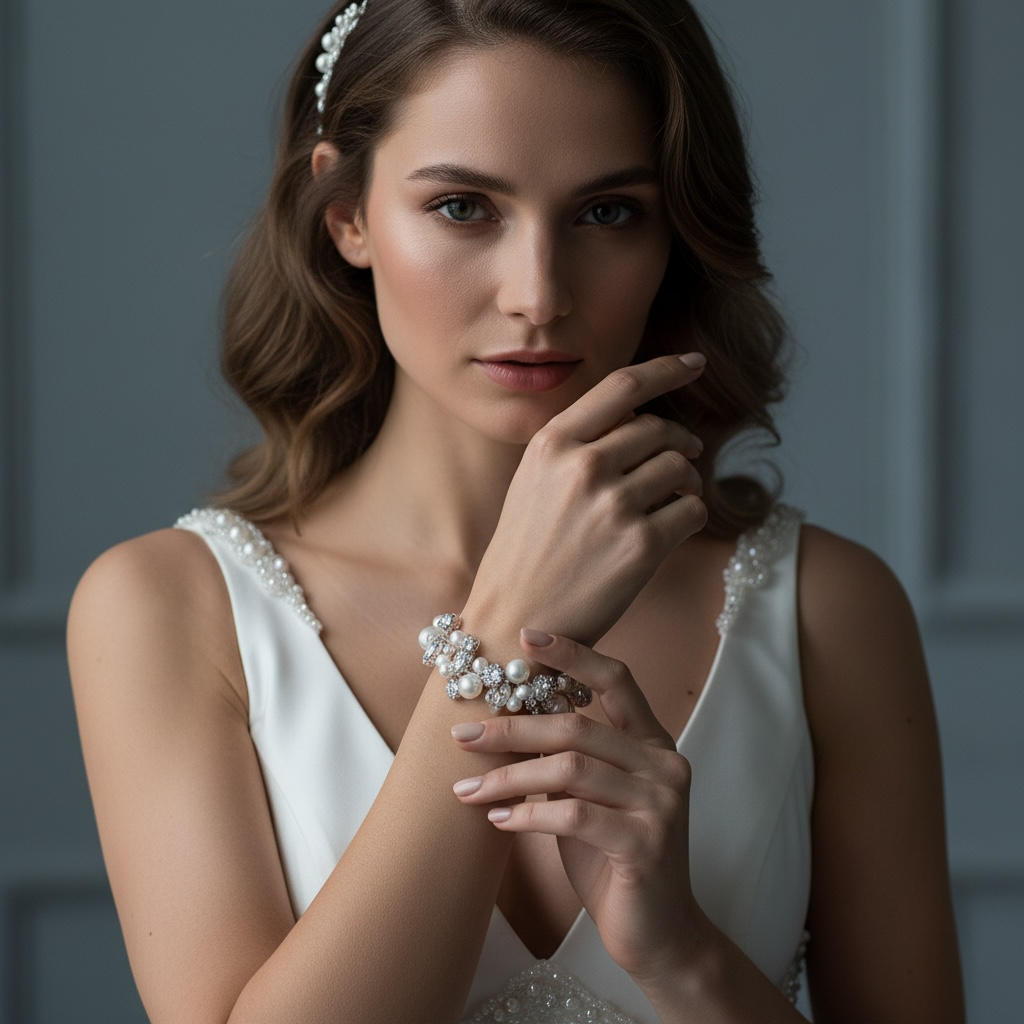 ATHENA COLLECTION - PEARL CLUSTER BRACELET - BR148 SILVER