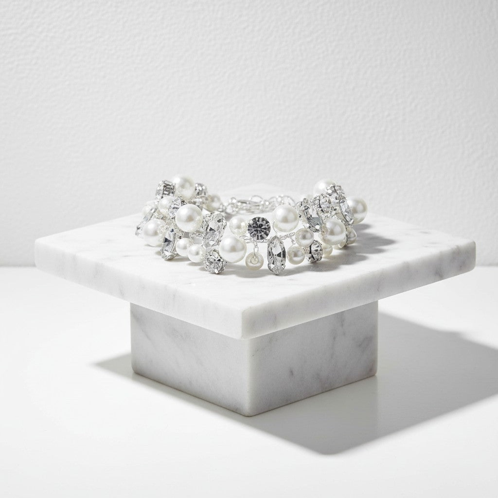 ATHENA COLLECTION - PEARL CLUSTER BRACELET - BR148 SILVER