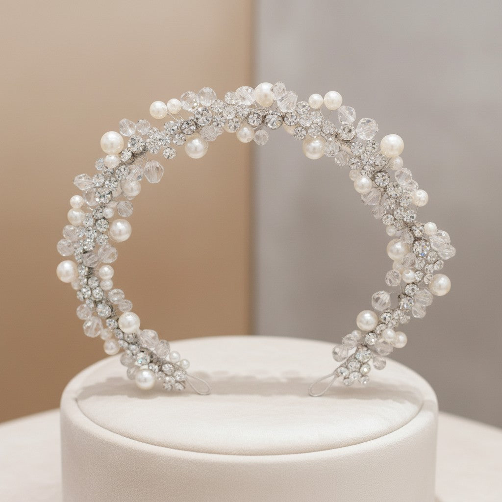 ATHENA COLLECTION - PEARL HEADBAND - AHB167 SILVER