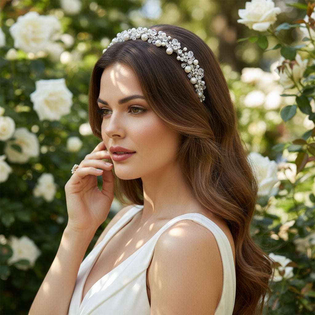 ATHENA COLLECTION - PEARL HEADBAND - AHB167 SILVER