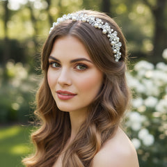 ATHENA COLLECTION - PEARL HEADBAND - AHB167 SILVER