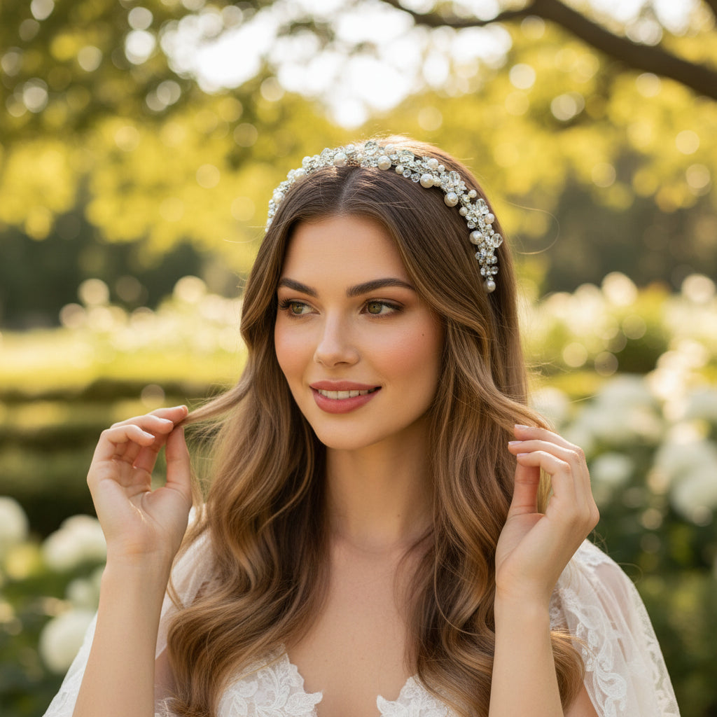 ATHENA COLLECTION - PEARL HEADBAND - AHB167 SILVER