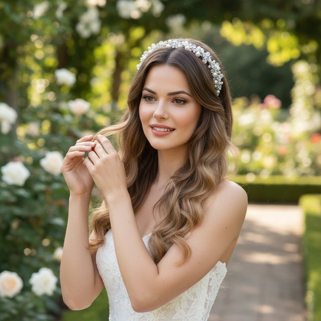 ATHENA COLLECTION - PEARL HEADBAND - AHB167 SILVER