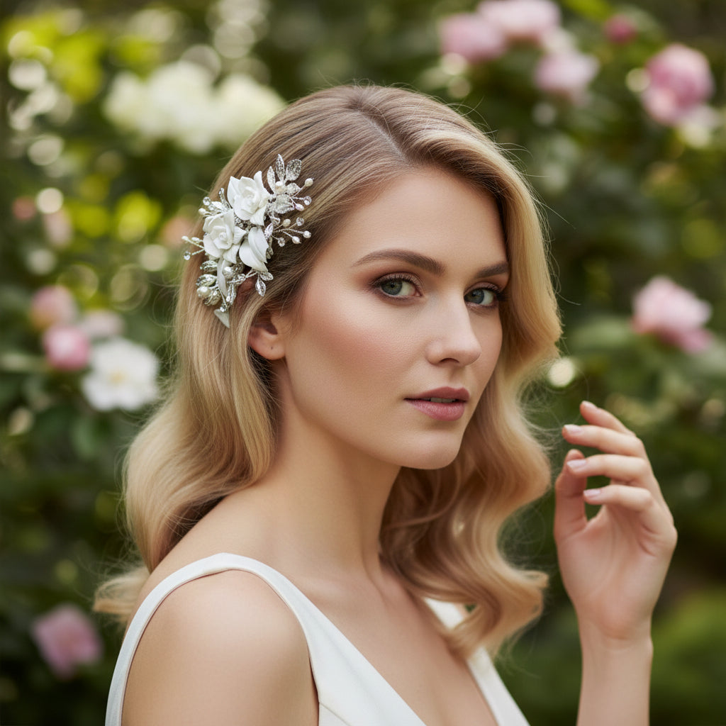 ATHENA COLLECTION - FOREVER ROSE HAIR COMB - HC256 SILVER