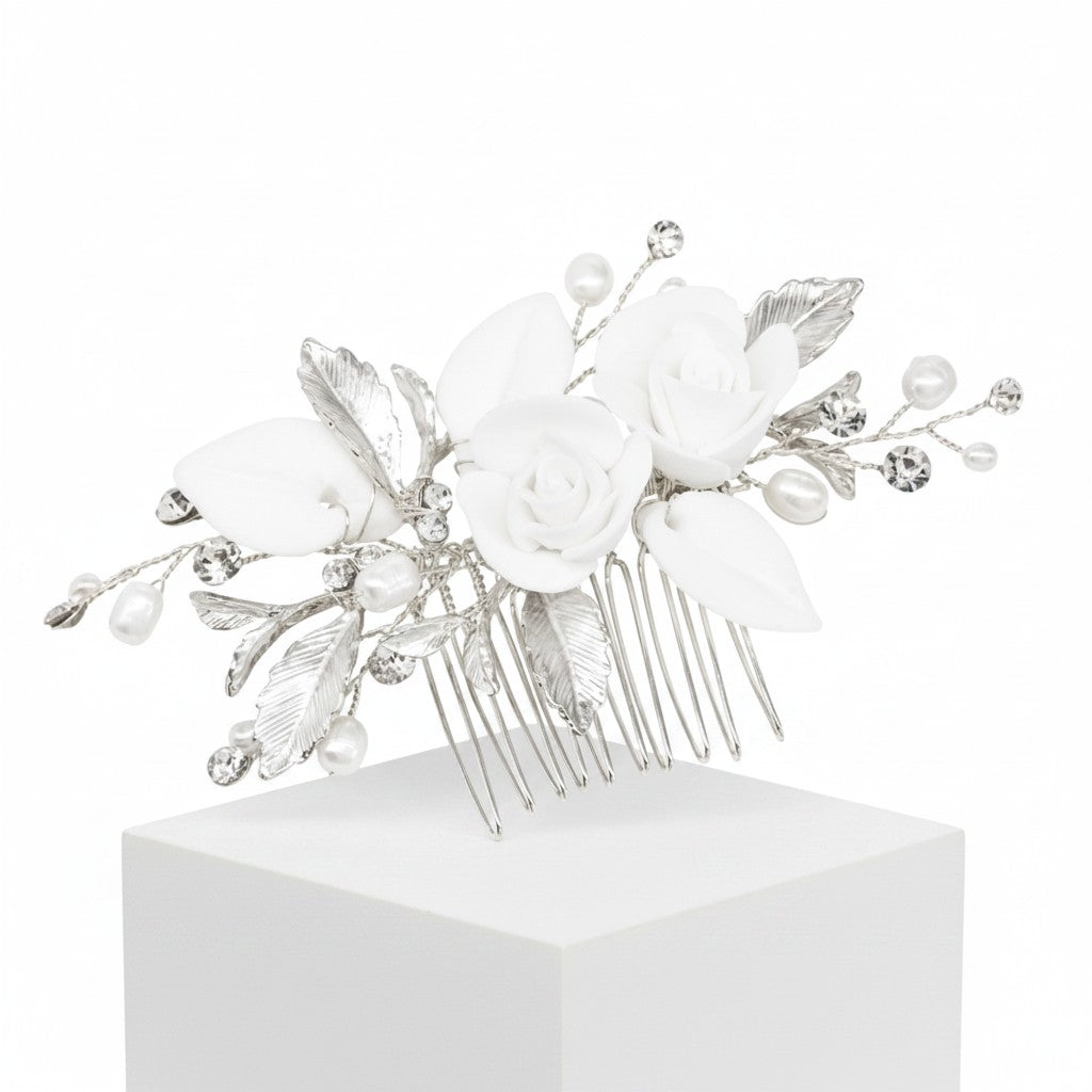 ATHENA COLLECTION - FOREVER ROSE HAIR COMB - HC256 SILVER