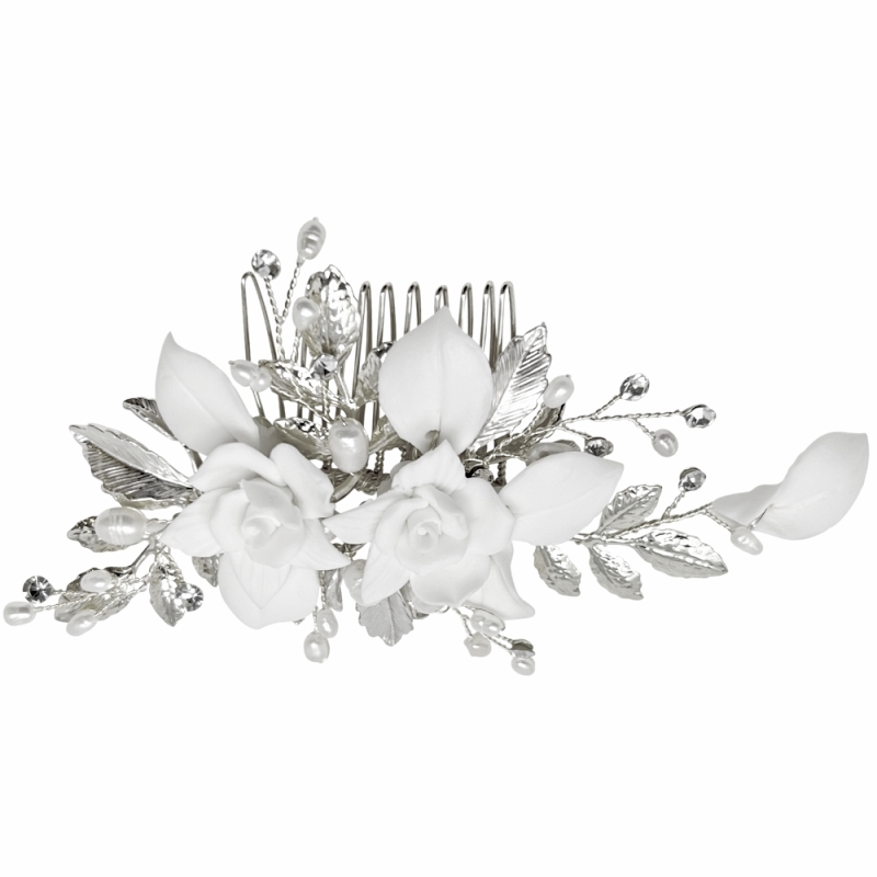 ATHENA COLLECTION - GOLDEN TREASURE HAIR COMB - HC270 SILVER