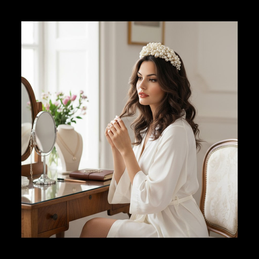 ATHENA COLLECTION - PEARL CLUSTER HEADBAND - AHB169 GOLD