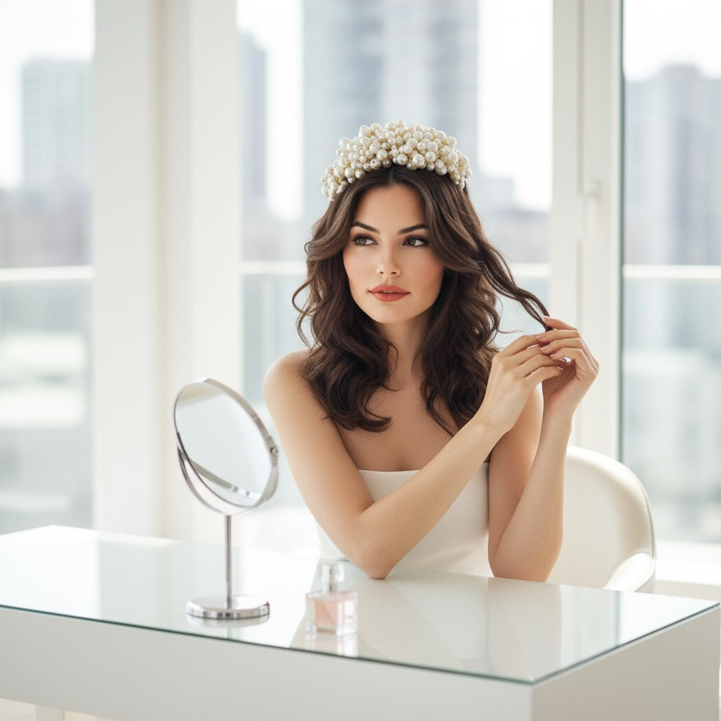ATHENA COLLECTION - PEARL CLUSTER HEADBAND - AHB169 GOLD