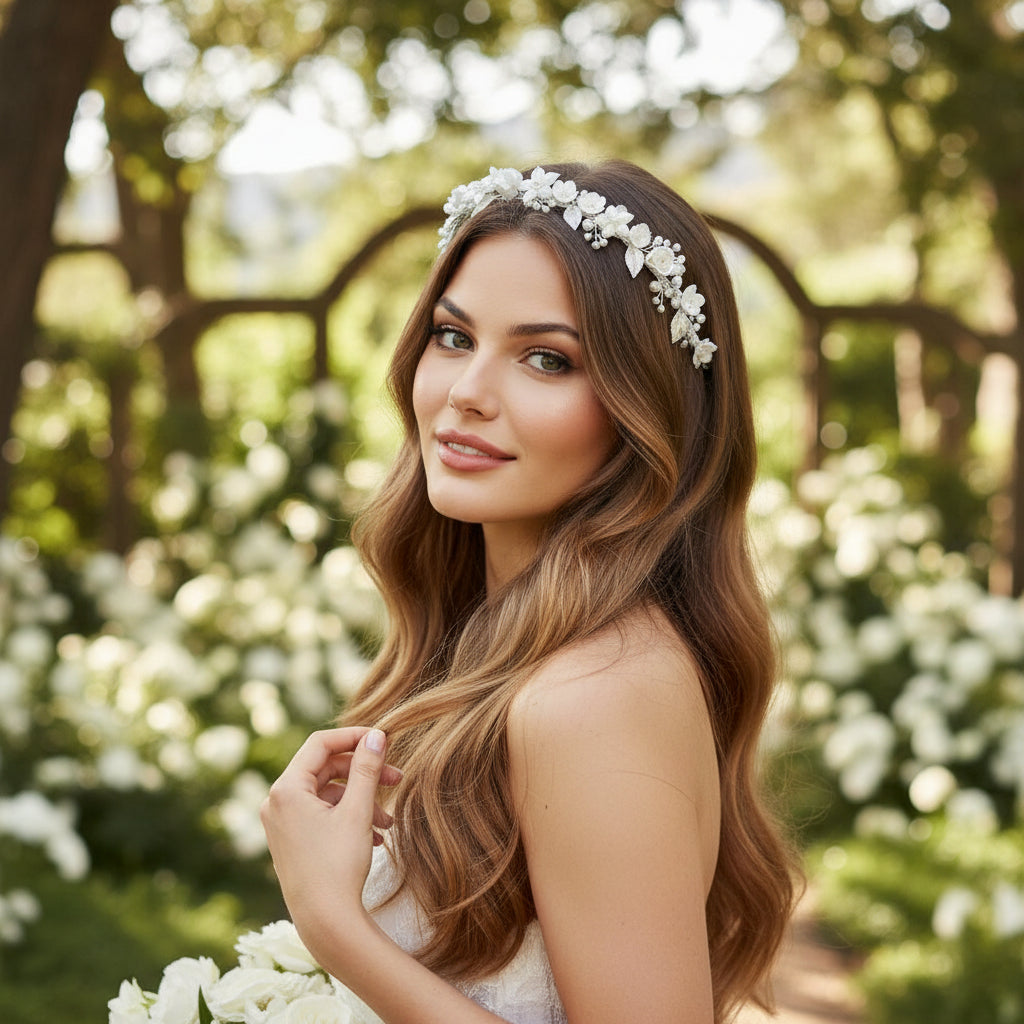 ATHENA COLLECTION - FLORAL VINE HEADBAND - AHB171 SILVER