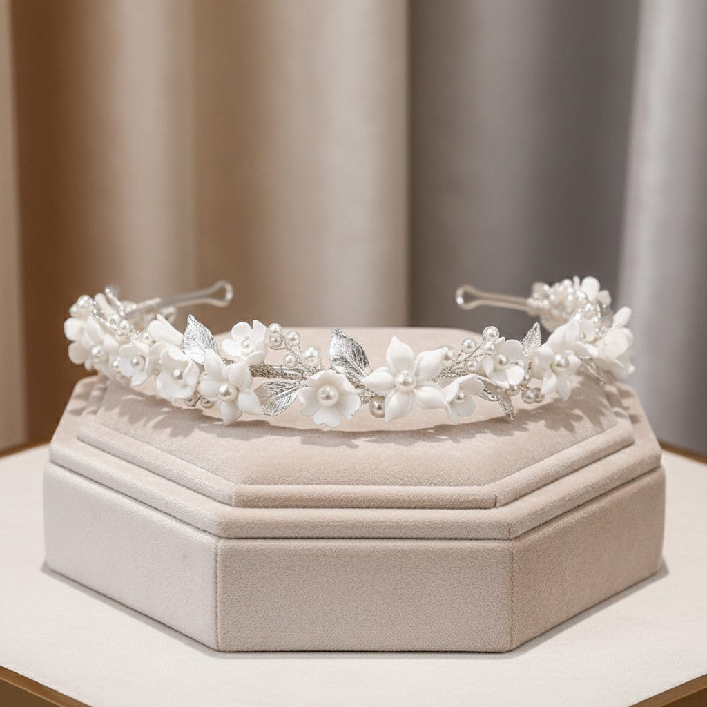 ATHENA COLLECTION - FLORAL VINE HEADBAND - AHB171 SILVER