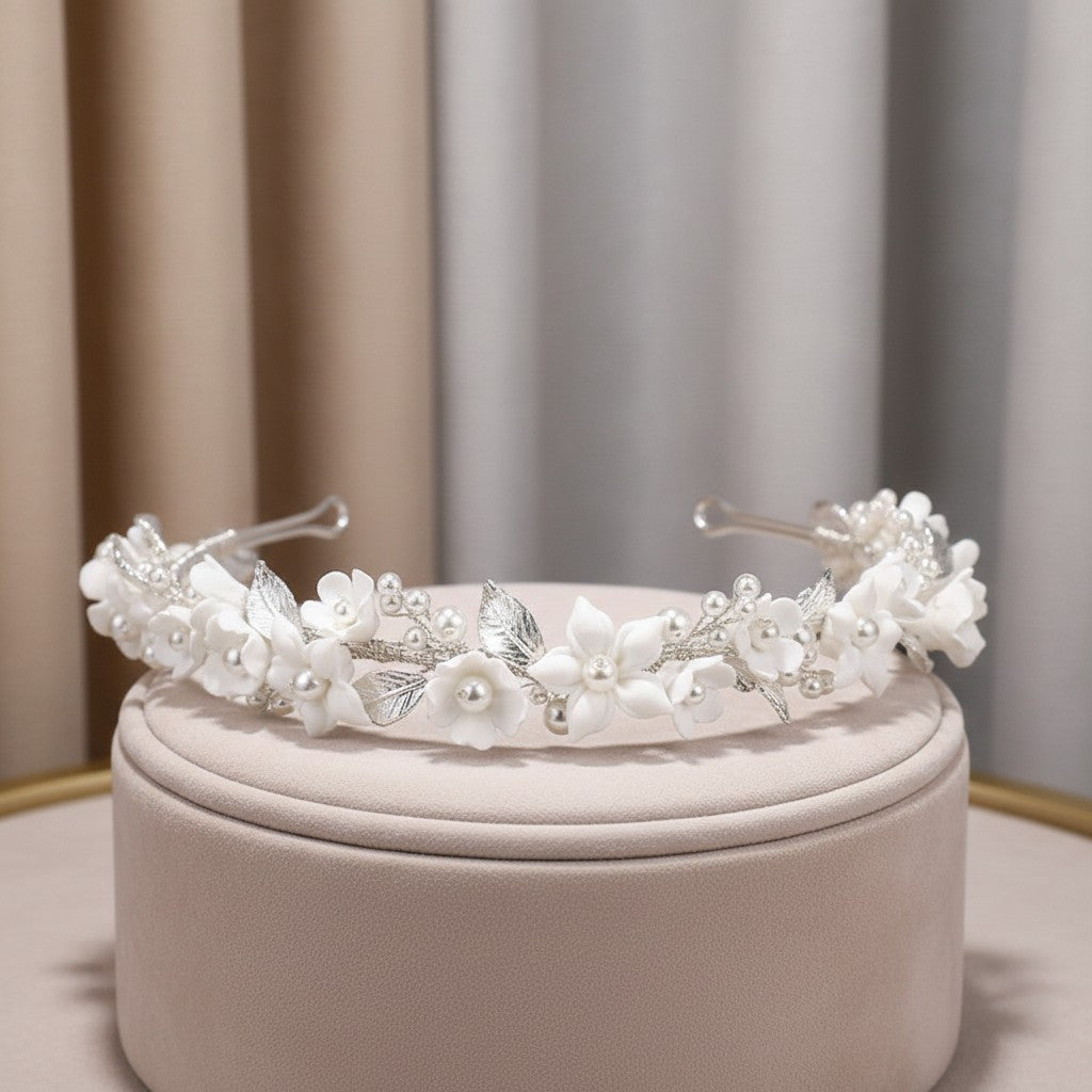ATHENA COLLECTION - FLORAL VINE HEADBAND - AHB171 SILVER