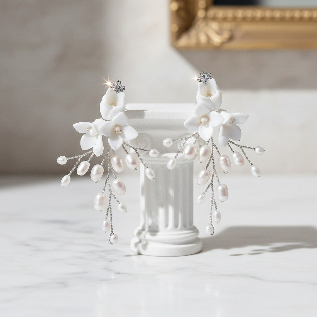ATHENA COLLECTION - PEARLS OF ELEGANCE EARRINGS - CZER726 SILVER