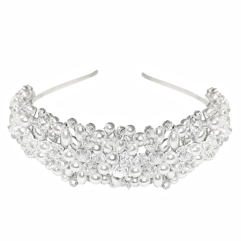 ATHENA COLLECTION - LUSH PEARL HEADBAND - AHB172 SILVER