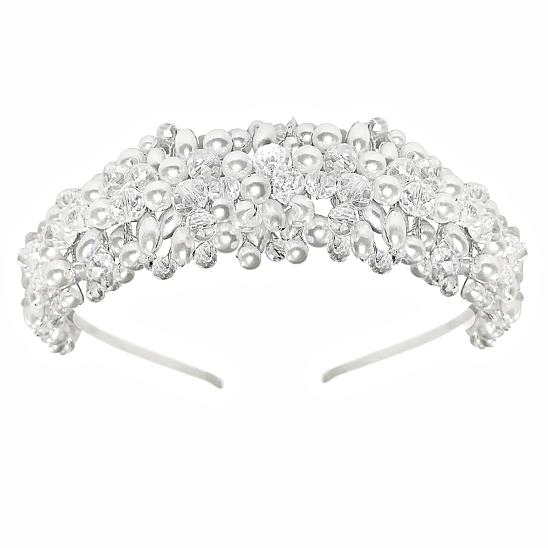 ATHENA COLLECTION - LUSH PEARL HEADBAND - AHB172 SILVER