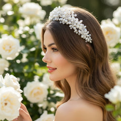 ATHENA COLLECTION - LUSH PEARL HEADBAND - AHB172 SILVER