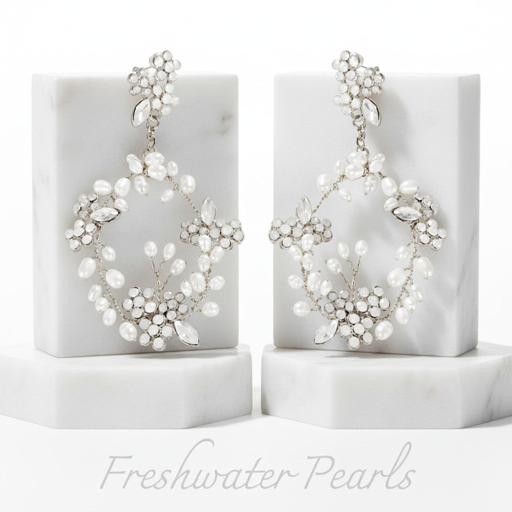 ATHENA COLLECTION - DIVINE FRESHWATER PEARL EARRINGS - CZER727 SILVER