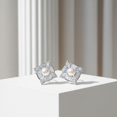 CUBIC ZIRCONIA COLLECTION - ART DECO STYLE EARRINGS - CZER729 SILVER