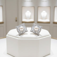 CUBIC ZIRCONIA COLLECTION - ART DECO STYLE EARRINGS - CZER729 SILVER