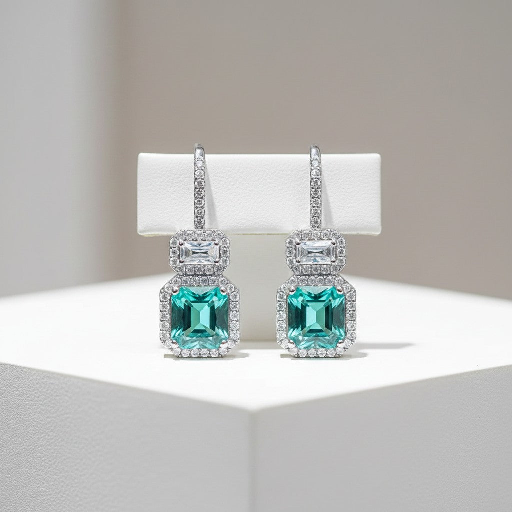CUBIC ZIRCONIA COLLECTION - STARLET GEM EARRINGS - CZER730 AQUA