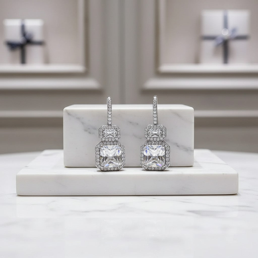 CUBIC ZIRCONIA COLLECTION - STARLET GEM EARRINGS - CZER730 SILVER