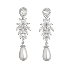 CUBIC ZIRCONIA COLLECTION - DAZZLE CRYSTAL DROP EARRINGS - CZER732 SILVER
