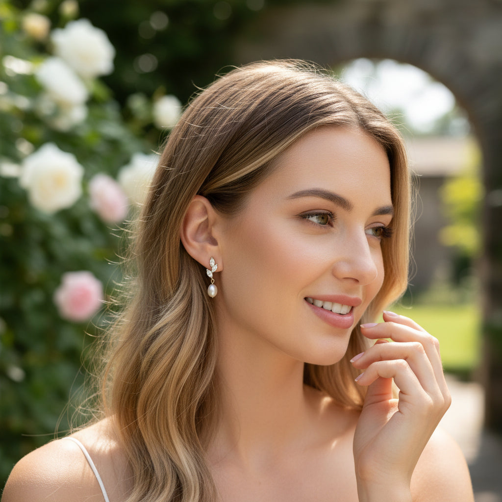 CUBIC ZIRCONIA COLLECTION - PRECIOUS PEARL EARRINGS - CZER736 Gold
