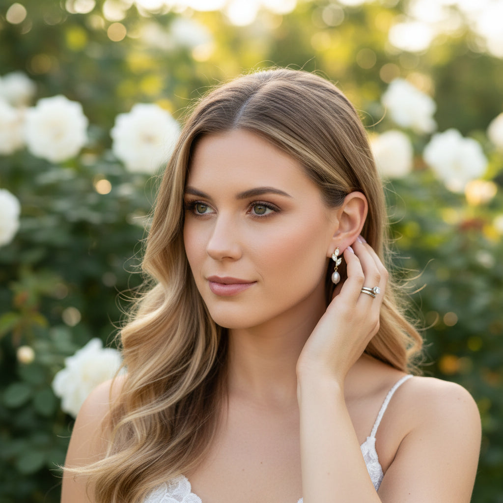 CUBIC ZIRCONIA COLLECTION - PRECIOUS PEARL EARRINGS - CZER736 Gold