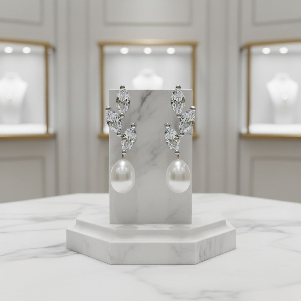 CUBIC ZIRCONIA COLLECTION - PRECIOUS PEARL EARRINGS - CZER736 SILVER
