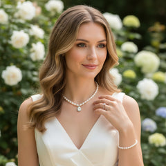 CUBIC ZIRCONIA COLLECTION - PEARL ELEGANCE NECKLACE - CZNK191 gold
